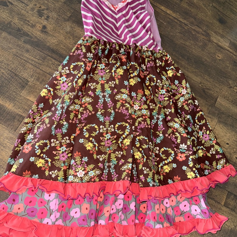 Sz 12 Matilda Jane dress- Floral and Striped Dress with Ruffle Hem